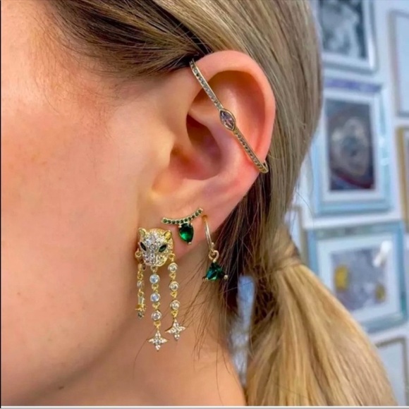 Melinda Maria Gold and Green Panther Earrings - Picture 4 of 4